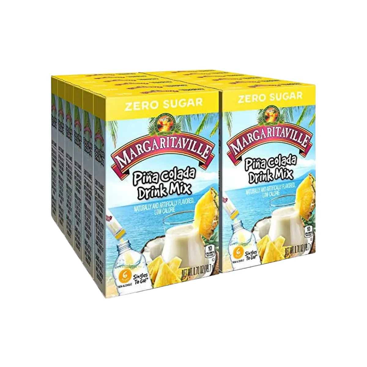 Margaritaville Singles To Go Water Drink Mix - Pina Colada Flavored, Non-Alcoholic Powder Sticks (12 Boxes with 6 Packets Each - 72 Total Servings), 0.65 Ounce (Pack of 12)
