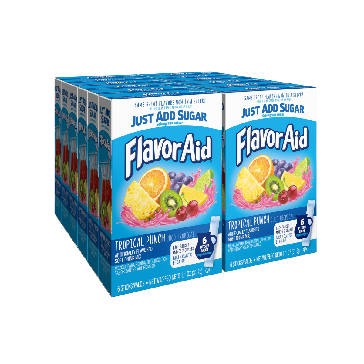 Flavor Aid Tropical Punch Unsweetened Drink Mix Pitcher Packets, 2 Quart (6 Sticks), 72 Count