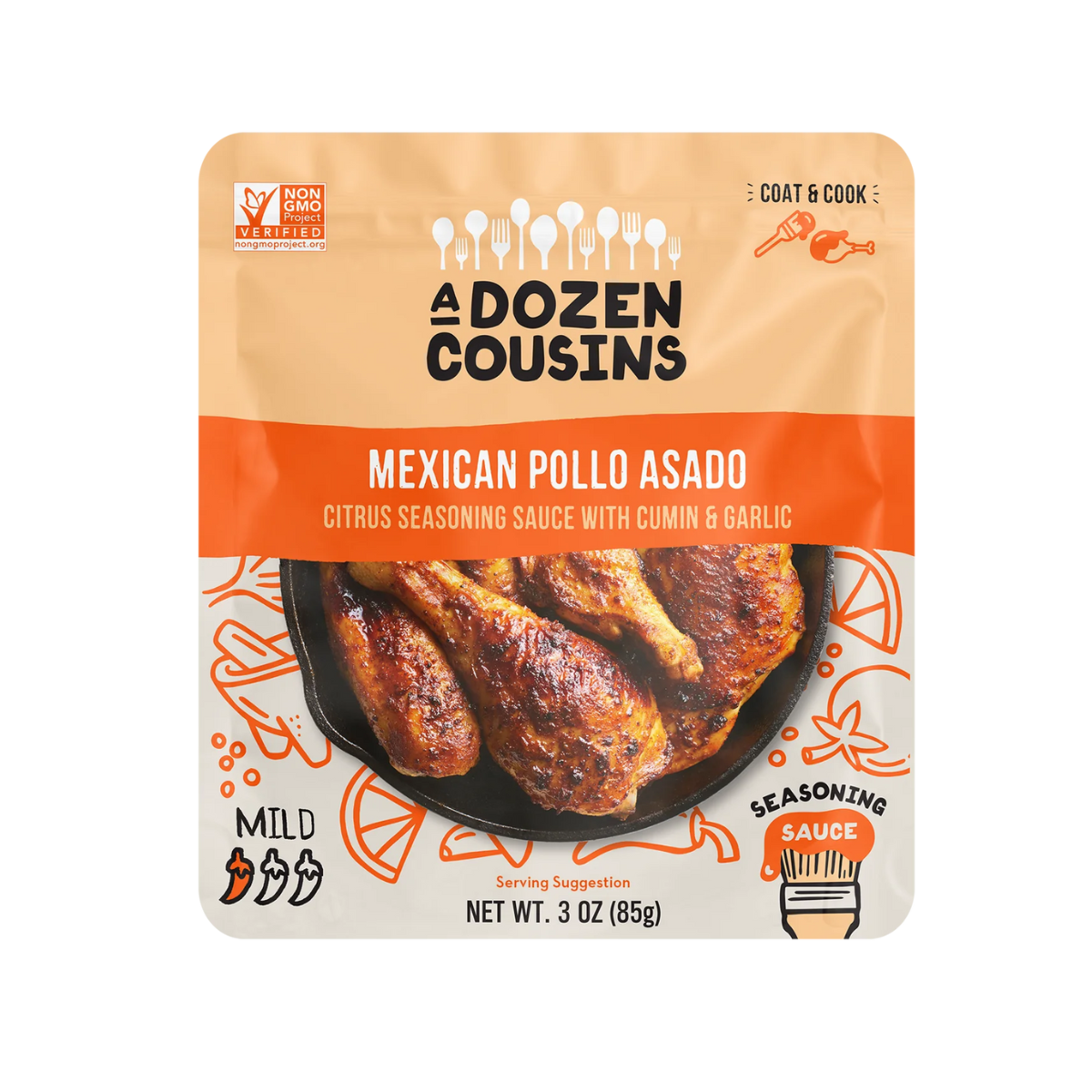 A Dozen Cousins, Mexican Pollo Asado Entree Seasoning Sauce Pouch, Case Of 10, 3 oz