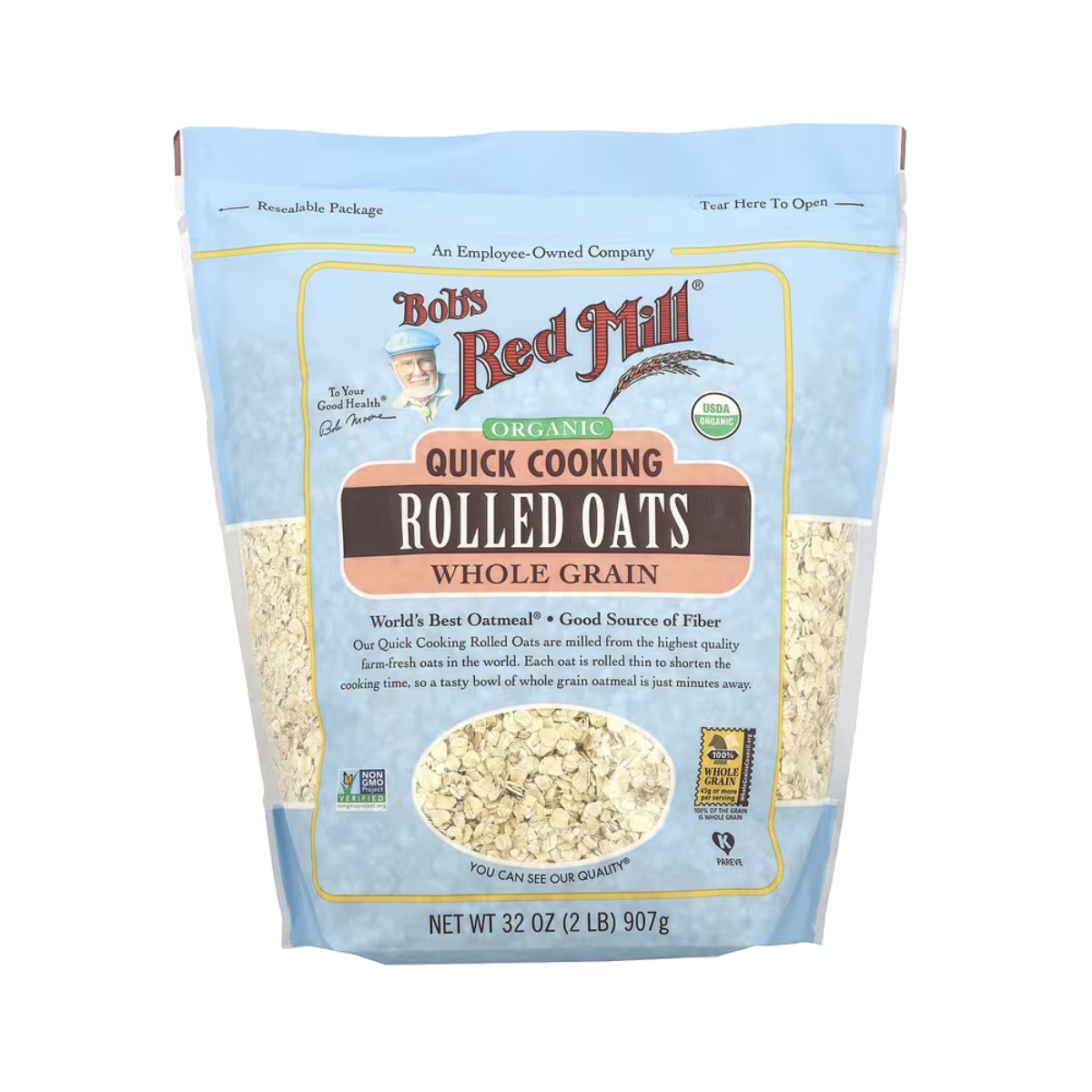 Bob's Red Mill, Oats Organic Quick Cooking Rolled Oats Whole Grain, Case Of 4, 32 oz