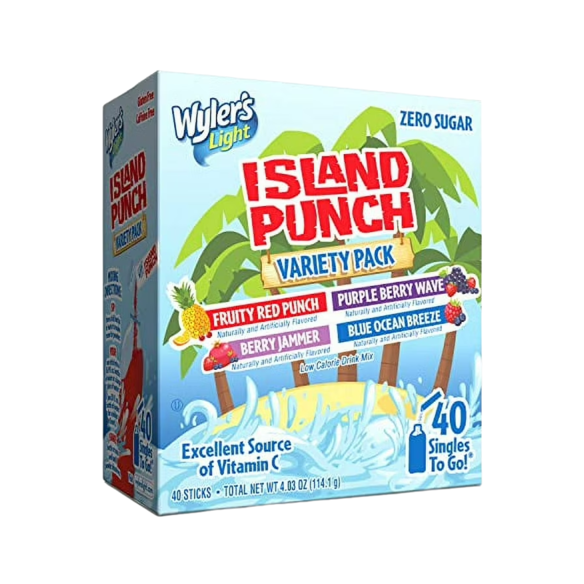 Wyler's Light Island Punch Singles to Go, Variety Pack, Fruity Red Punch, Purple Berry Wave, Berry Jammer and Blue Ocean Breeze, 1 Box (40 Single Servings)