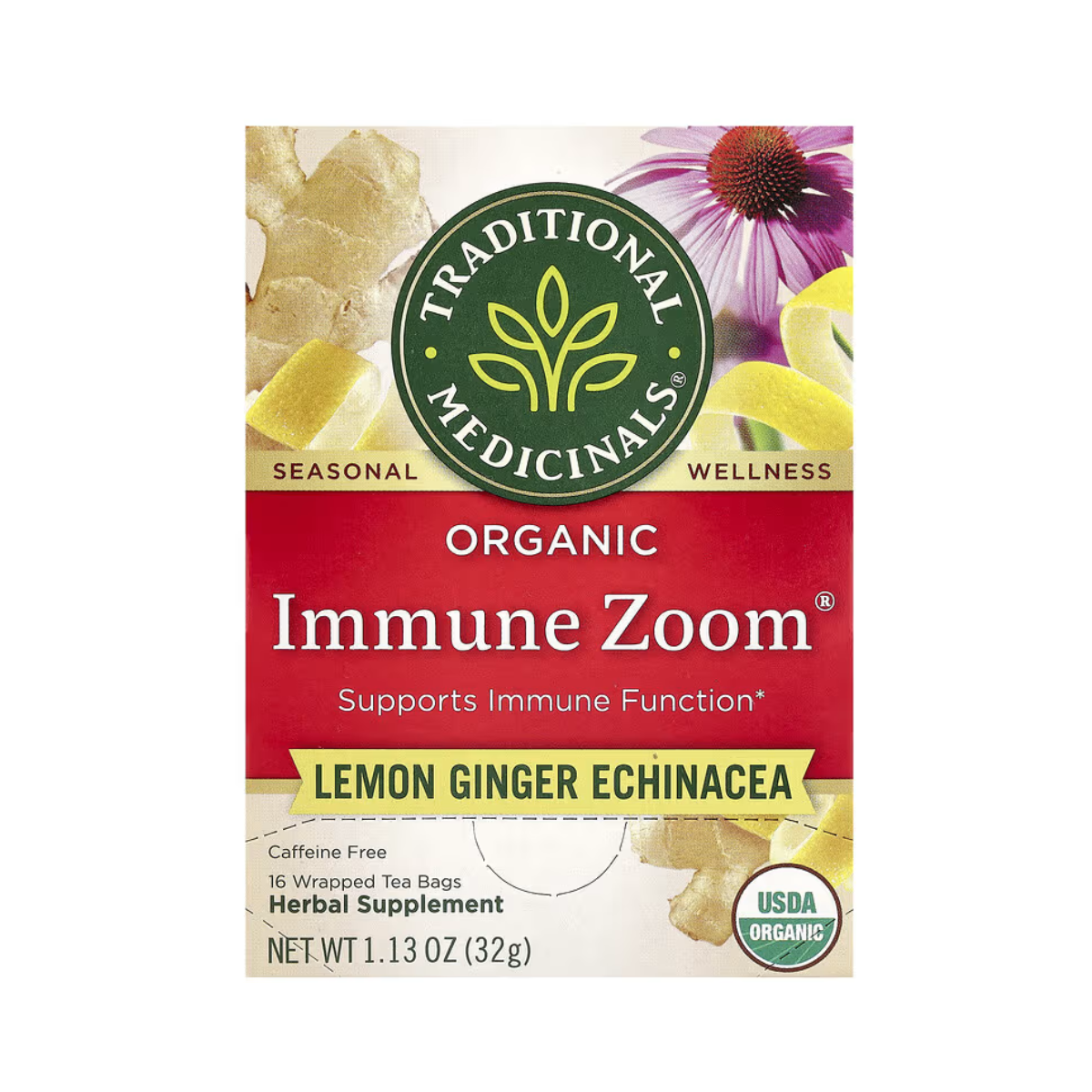 Traditional Medicinals Organic Immune Zoom Lemon Ginger Echinacea Tea 16 count