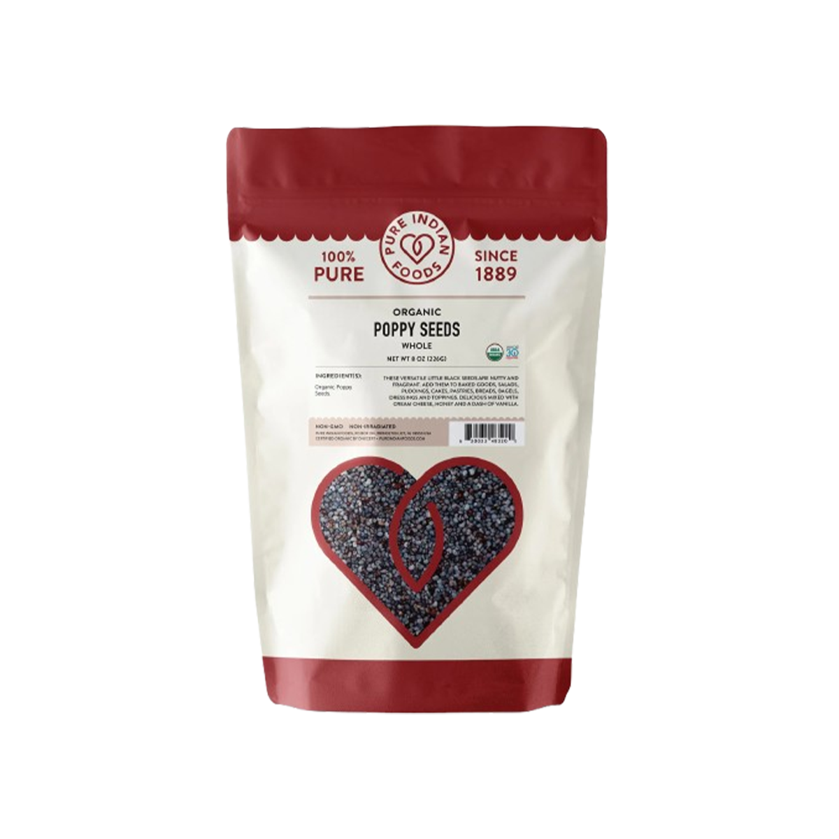 Pure Indian Foods Poppy Seeds, Certified Organic - Whole Seasoning Blend Resealable Bag - Case of 12 - 12 oz